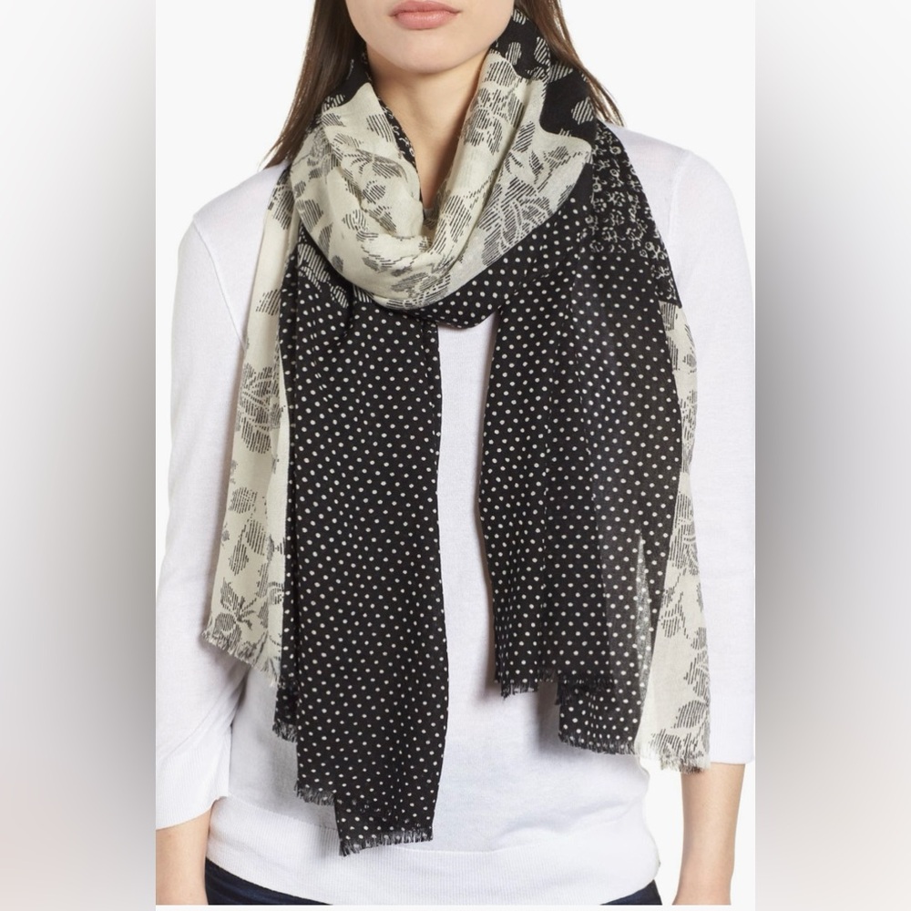 Kate Spade New York striped rose patchwork wool scarf